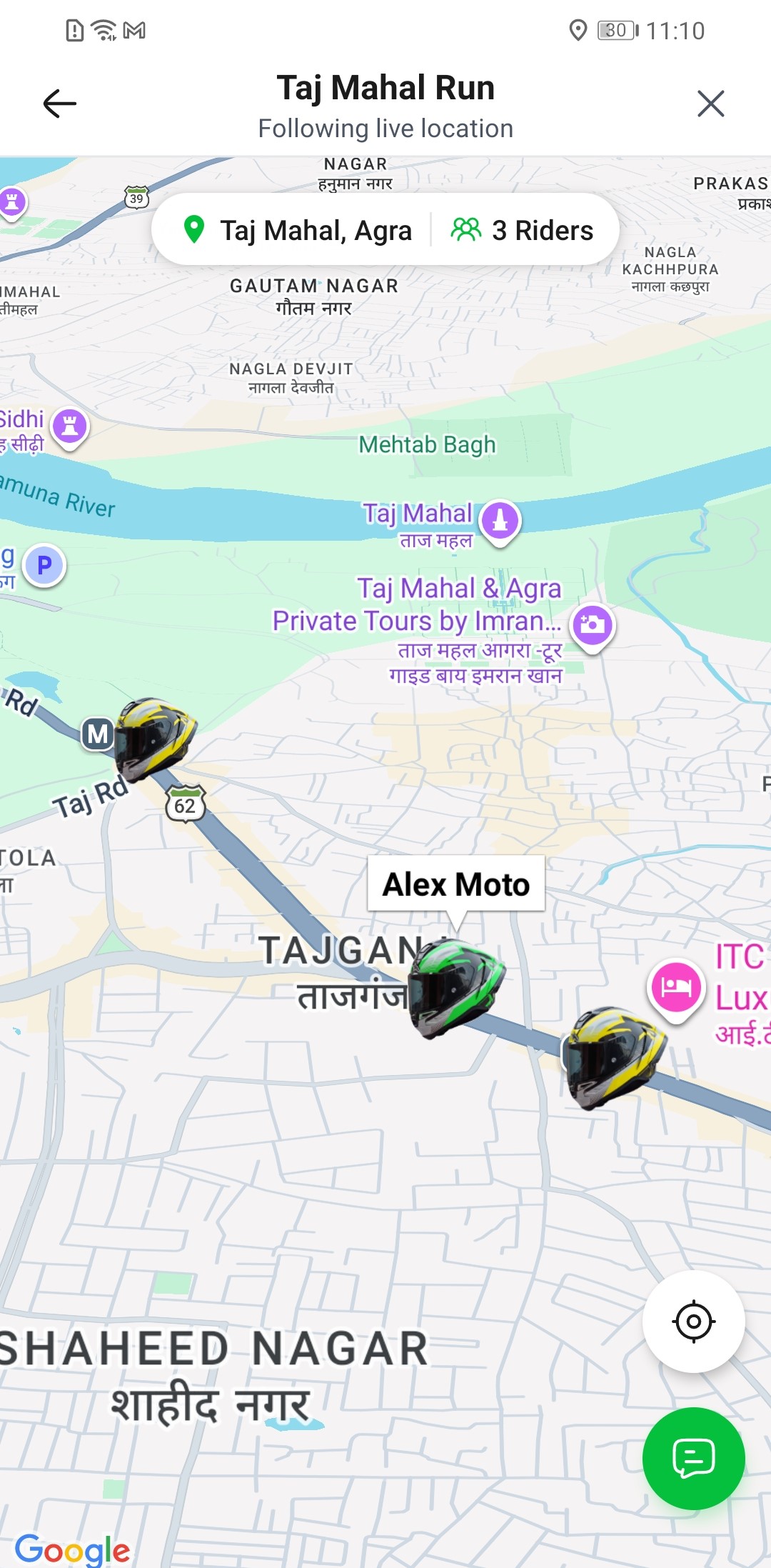 WANDR passenger mode showing live group map and rider tracking without navigation clutter